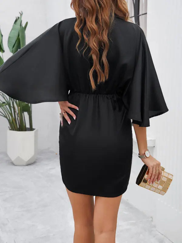 Elegant solid color waist dress for spring and summer kakaclo