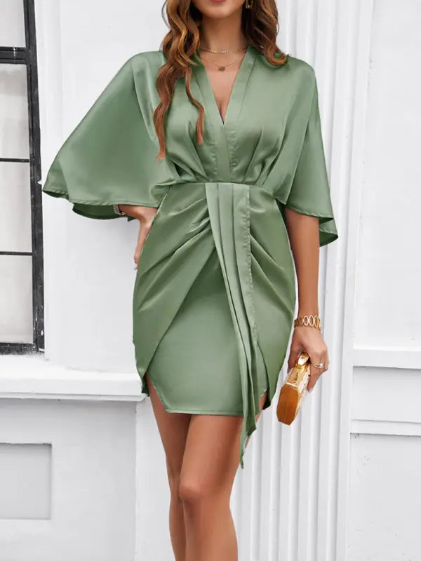 Elegant solid color waist dress for spring and summer kakaclo