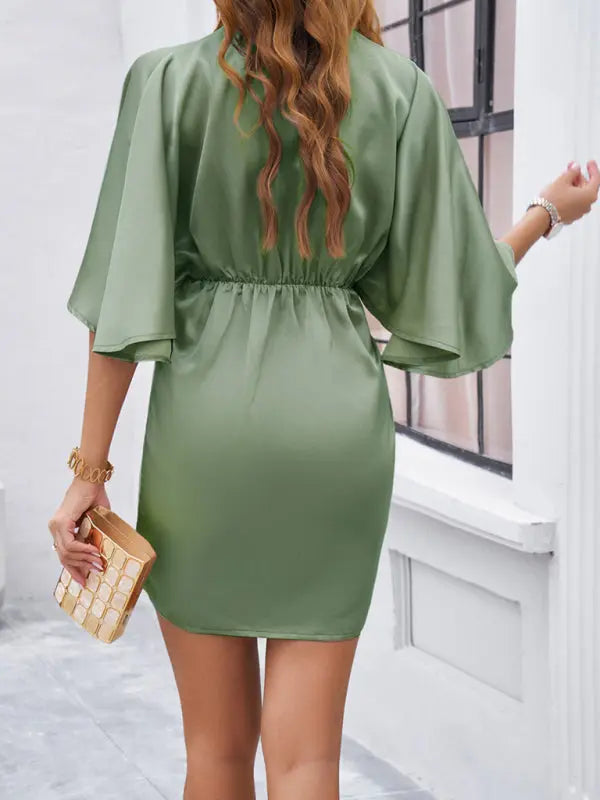 Elegant solid color waist dress for spring and summer kakaclo