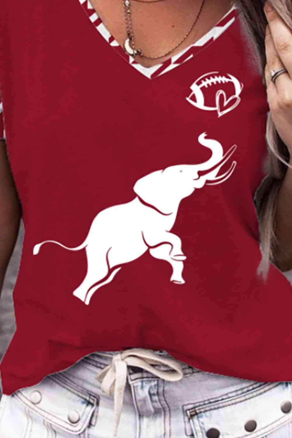 Elephant Graphic V-Neck T-Shirt BLUE ZONE PLANET