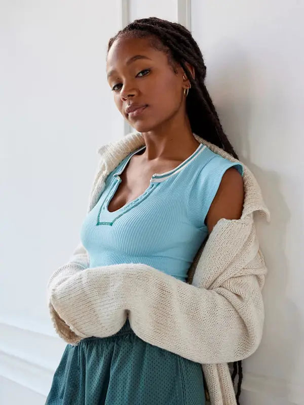 Emily's Knitted Half Cardigan Short Vest BLUE ZONE PLANET