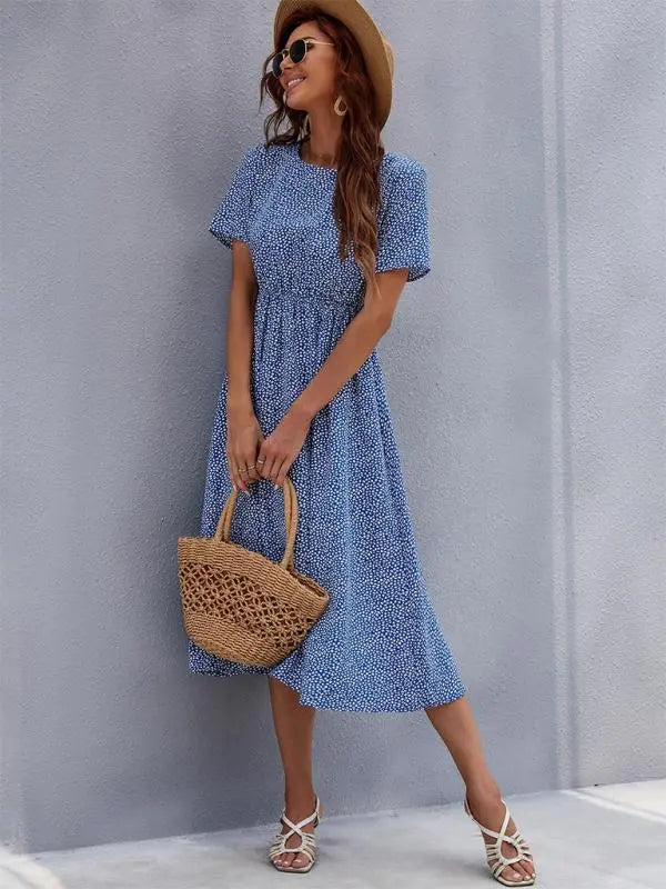 Emma's Ditsy Fresh Short-Sleeve Midi Dress BLUE ZONE PLANET