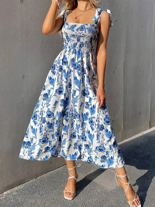 Emma's Sleek Sleeveless Sling Print Long Dress BLUE ZONE PLANET