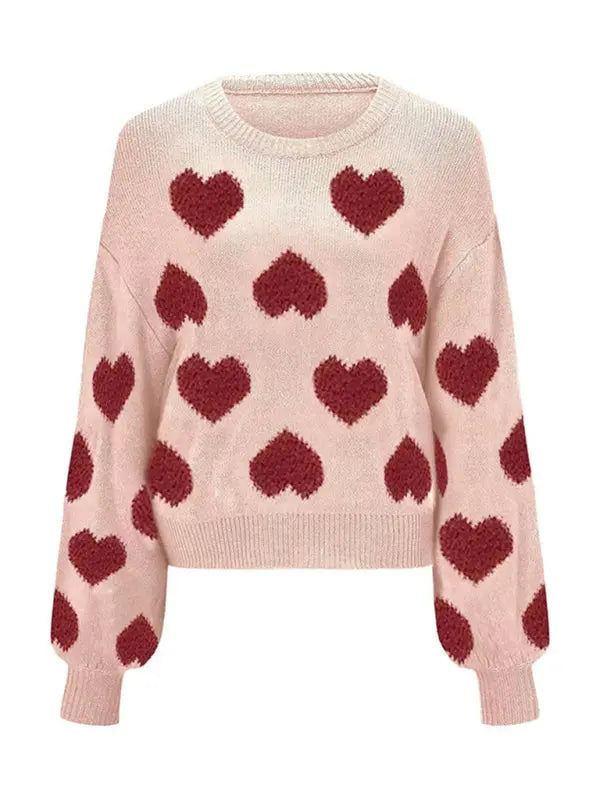 Eva's Valentine Loose Sweet Love Hearts Jacquard Sweater BLUE ZONE PLANET
