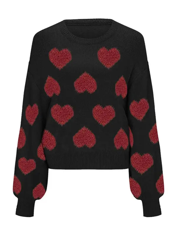 Eva's Valentine Loose Sweet Love Hearts Jacquard Sweater BLUE ZONE PLANET