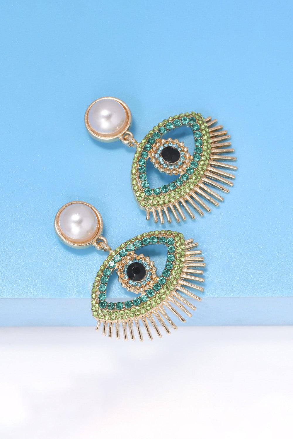 Evil Eye Shape Rhinestone Zinc Alloy Synthetic Dangle Earrings BLUE ZONE PLANET