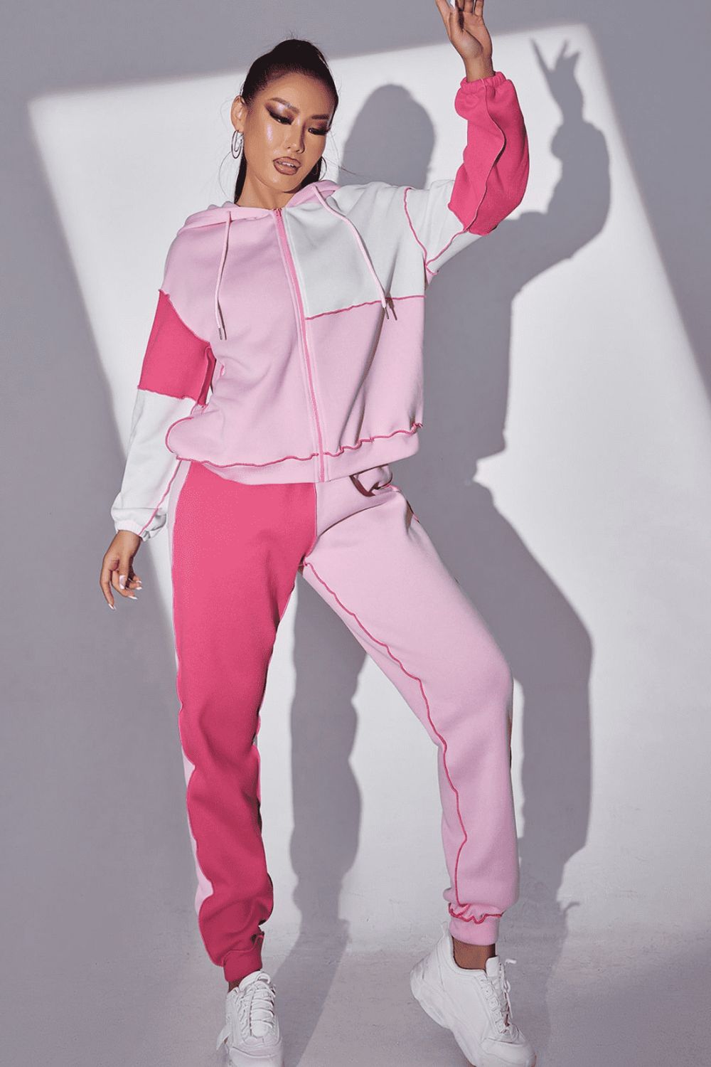 Exposed Seams Color Block Hoodie and Pants Set-TOPS / DRESSES-[Adult]-[Female]-2022 Online Blue Zone Planet