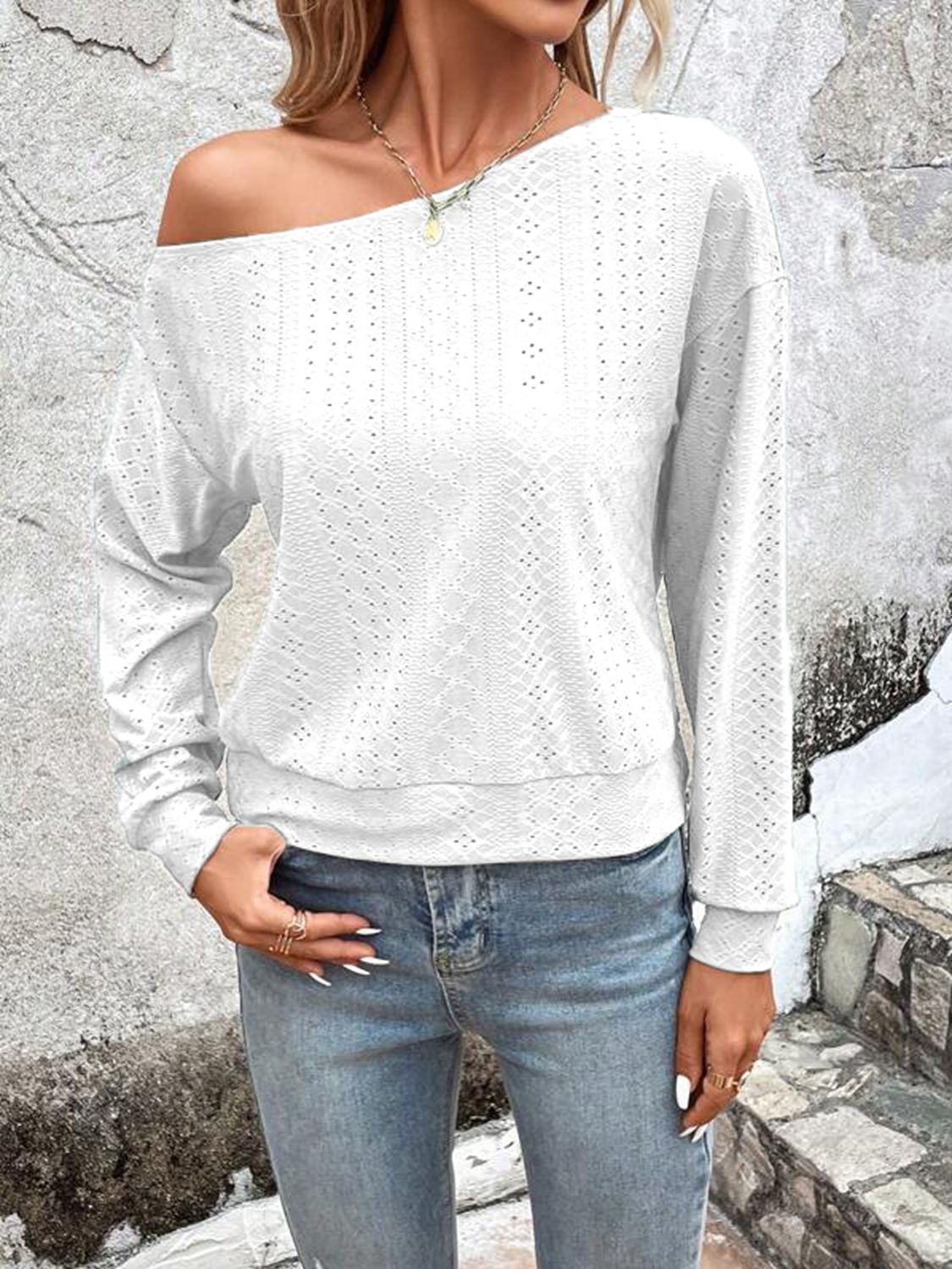 Eyelet Dropped Shoulder Blouse BLUE ZONE PLANET