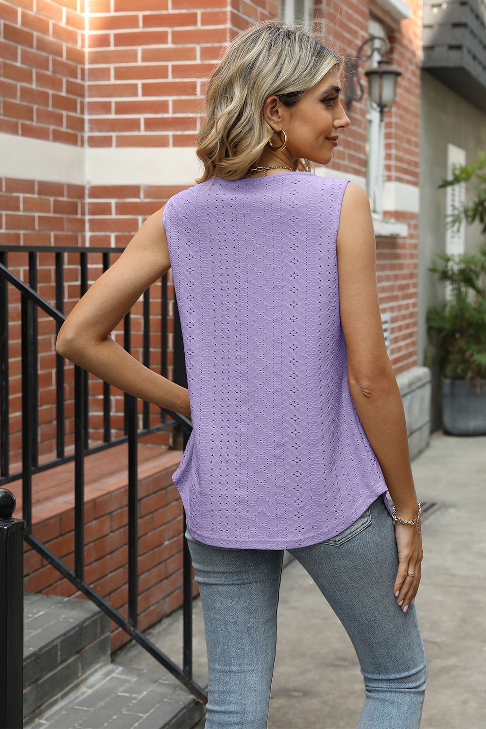 Eyelet Square Neck Tank BLUE ZONE PLANET