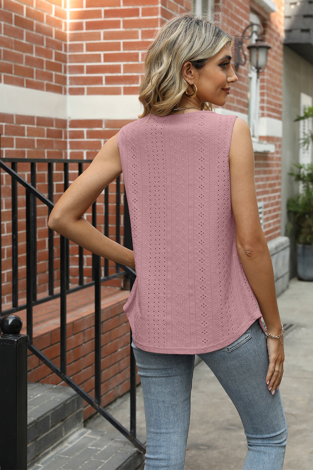 Eyelet Square Neck Tank BLUE ZONE PLANET