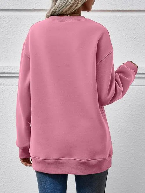 FELIZ NAVIDAD Round Neck Drop Shoulder Sweatshirt BLUE ZONE PLANET