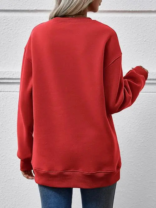 FELIZ NAVIDAD Round Neck Drop Shoulder Sweatshirt BLUE ZONE PLANET