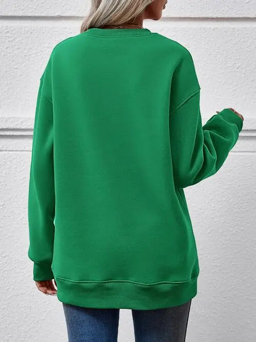 FELIZ NAVIDAD Round Neck Drop Shoulder Sweatshirt BLUE ZONE PLANET