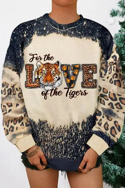 FOR THE LOVE OF THE TIGERS Leopard Round Neck Sweatshirt BLUE ZONE PLANET