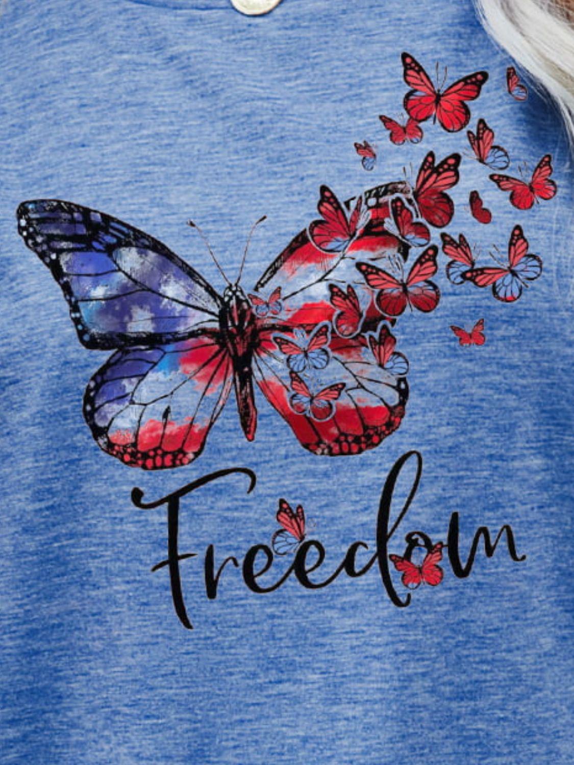 FREEDOM Butterfly Graphic Short Sleeve Tee BLUE ZONE PLANET