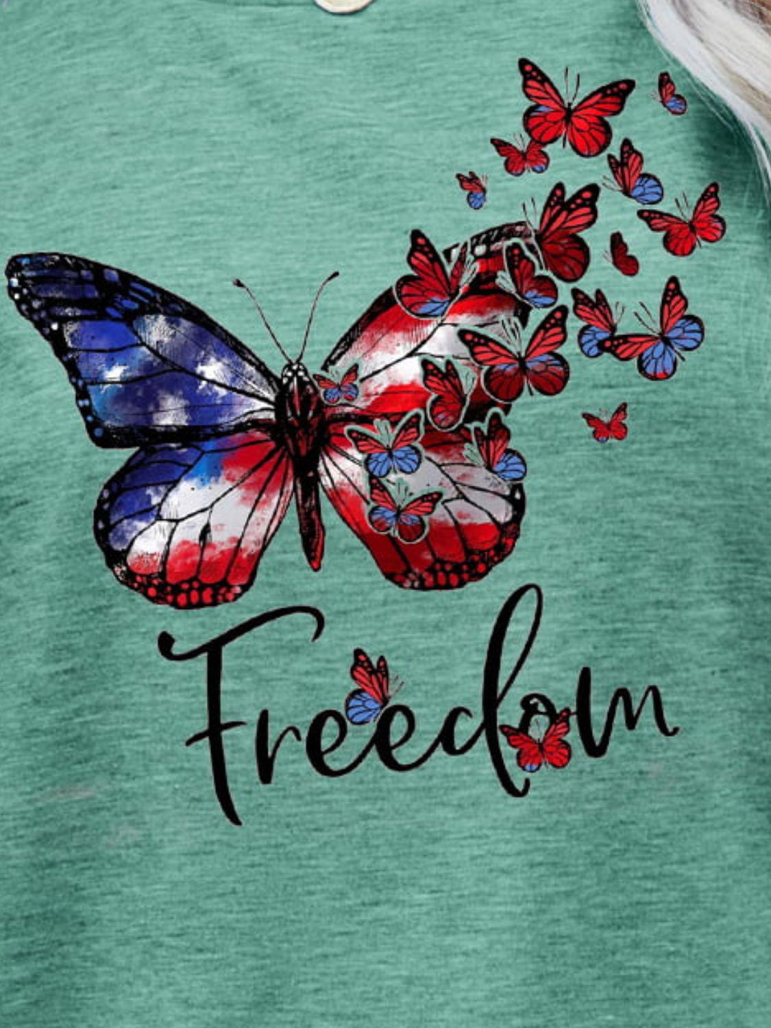 FREEDOM Butterfly Graphic Short Sleeve Tee BLUE ZONE PLANET