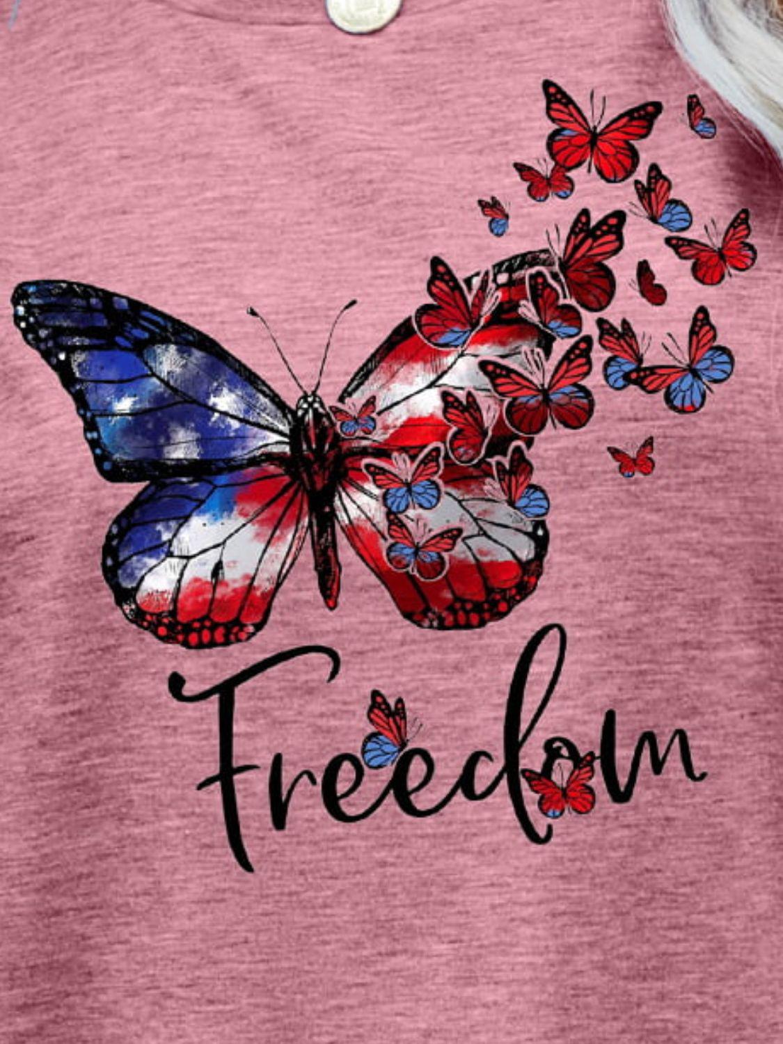 FREEDOM Butterfly Graphic Short Sleeve Tee BLUE ZONE PLANET