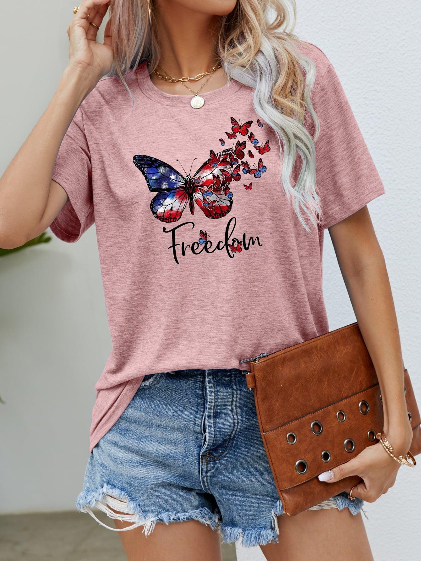 FREEDOM Butterfly Graphic Short Sleeve Tee BLUE ZONE PLANET