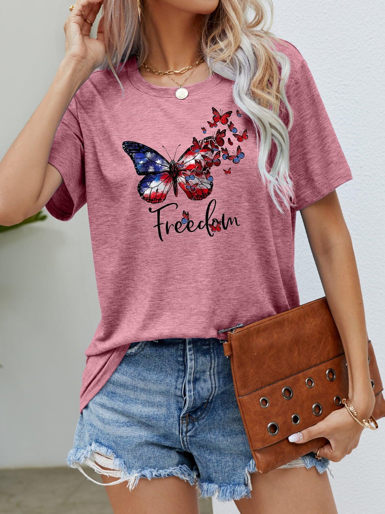 FREEDOM Butterfly Graphic Short Sleeve Tee BLUE ZONE PLANET