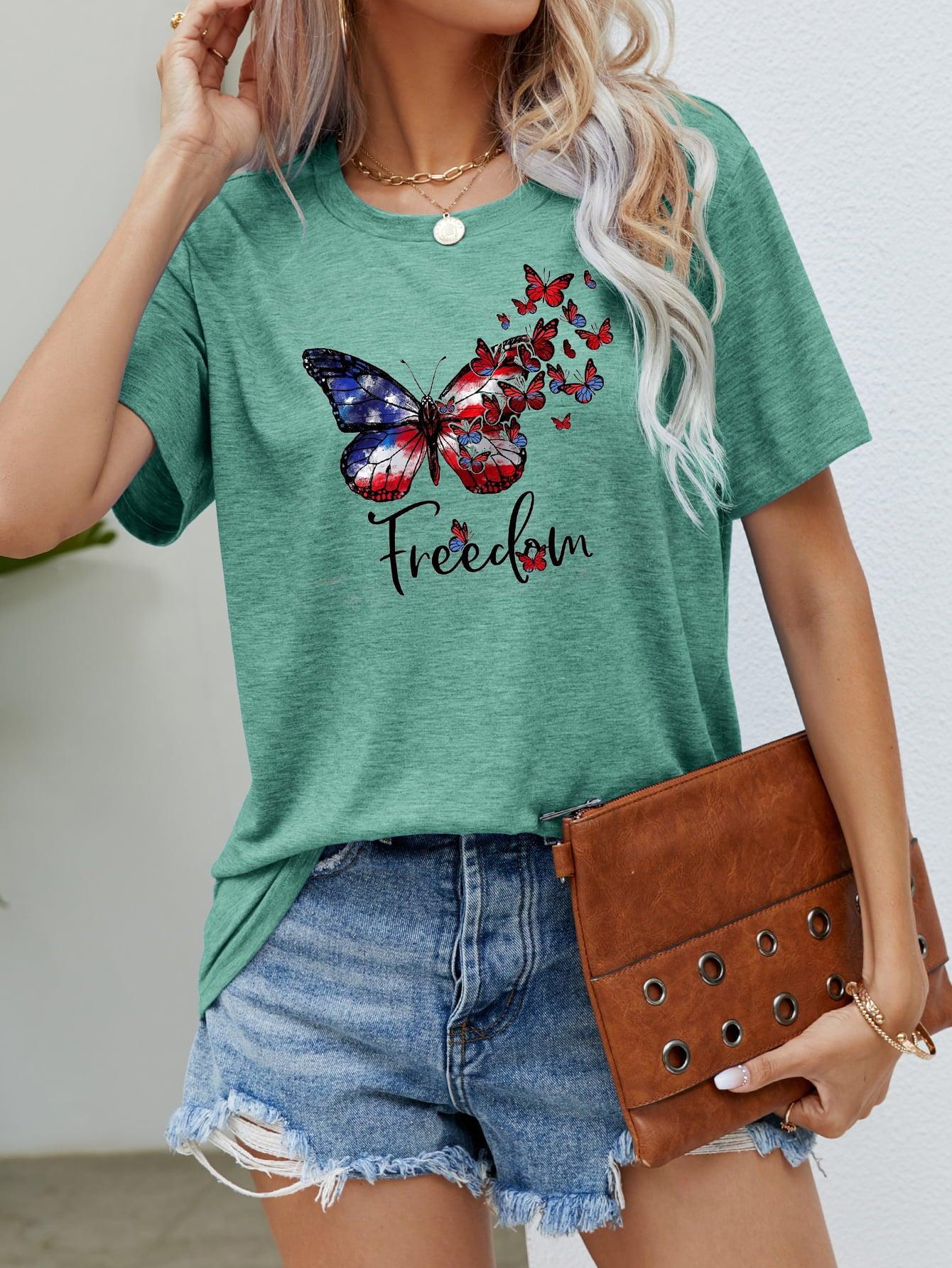 FREEDOM Butterfly Graphic Short Sleeve Tee BLUE ZONE PLANET