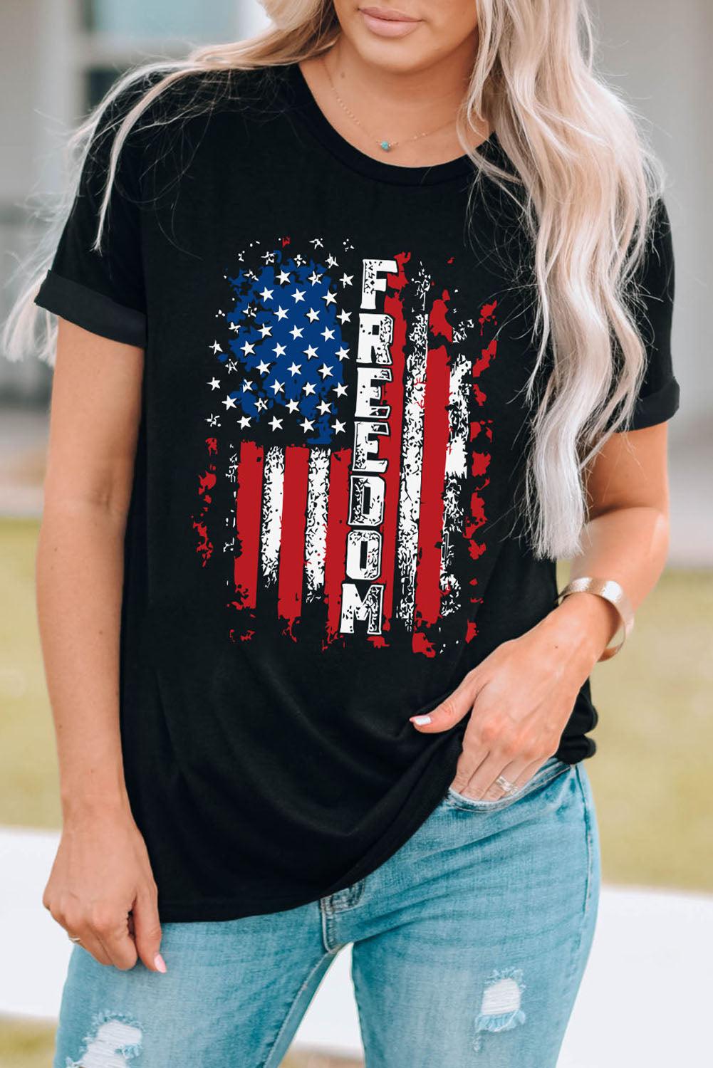 FREEDOM US Flag Graphic Round Neck Tee BLUE ZONE PLANET