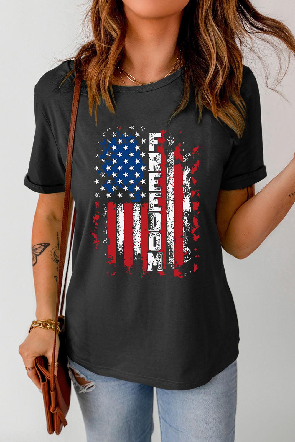 FREEDOM US Flag Graphic Round Neck Tee BLUE ZONE PLANET