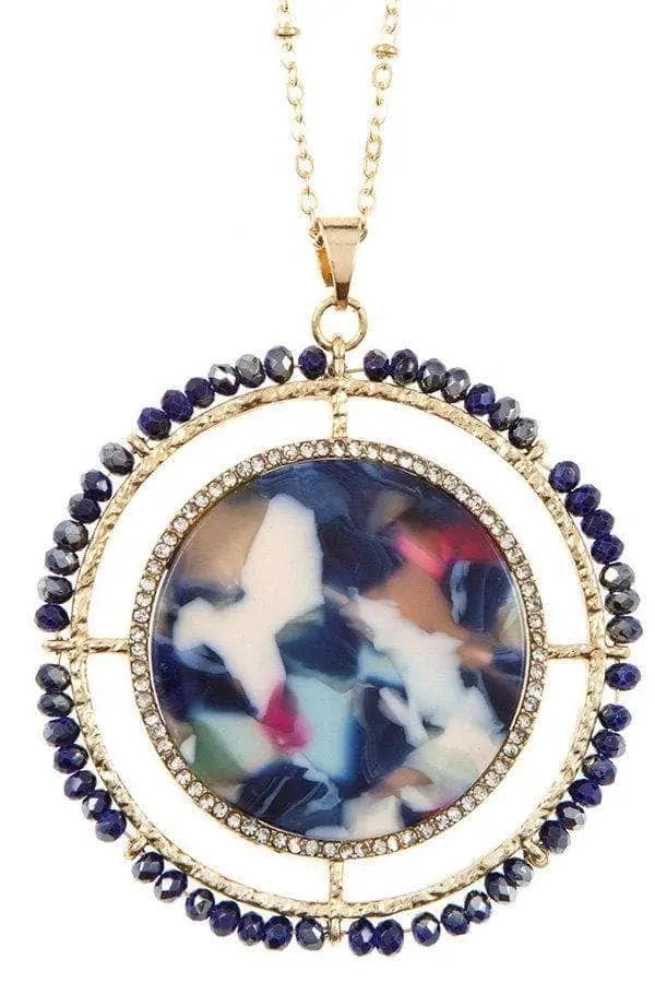 Faceted bead acetate circle pendant necklace set Blue Zone Planet