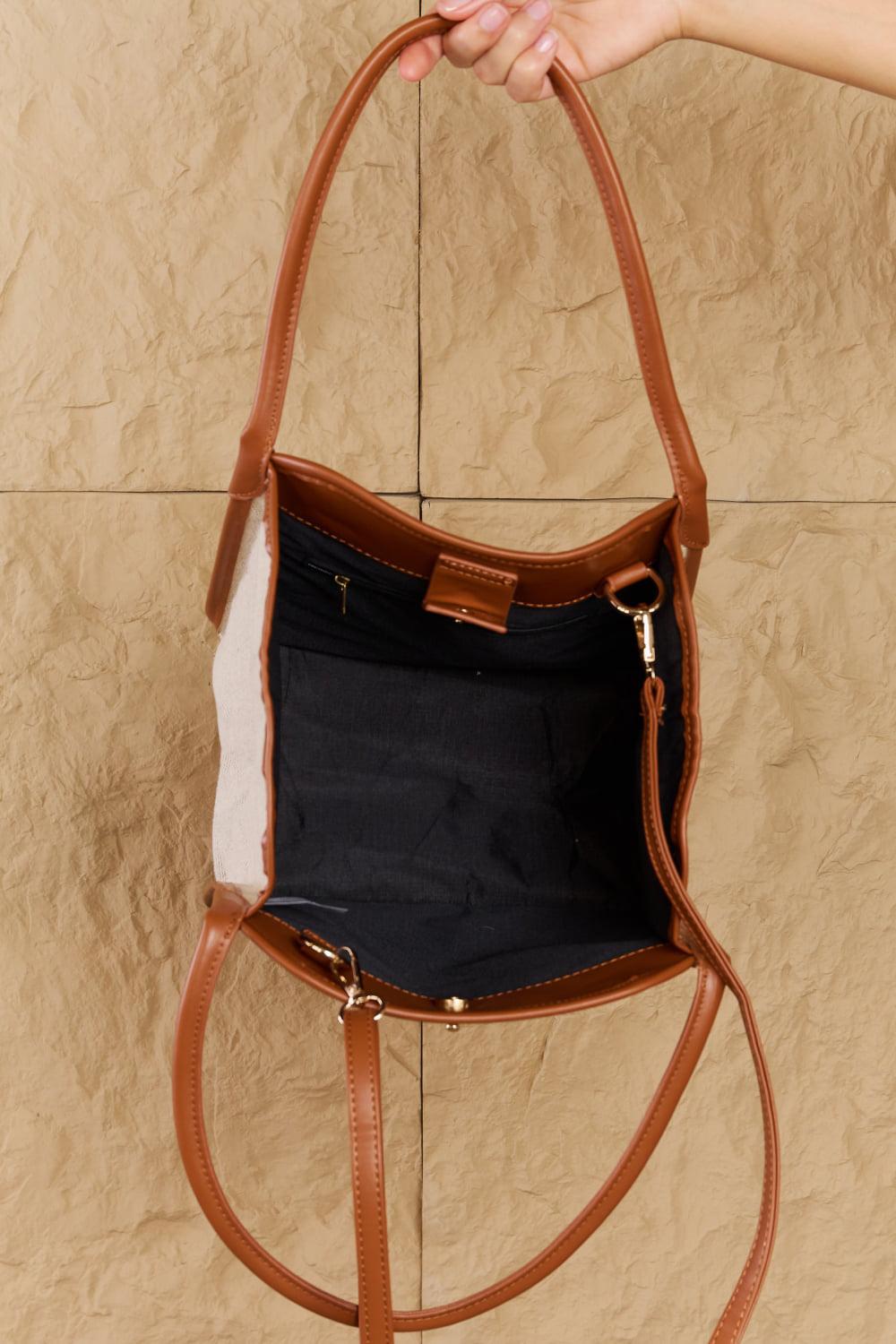 Fame Beach Chic Faux Leather Trim Tote Bag in Ochre BLUE ZONE PLANET