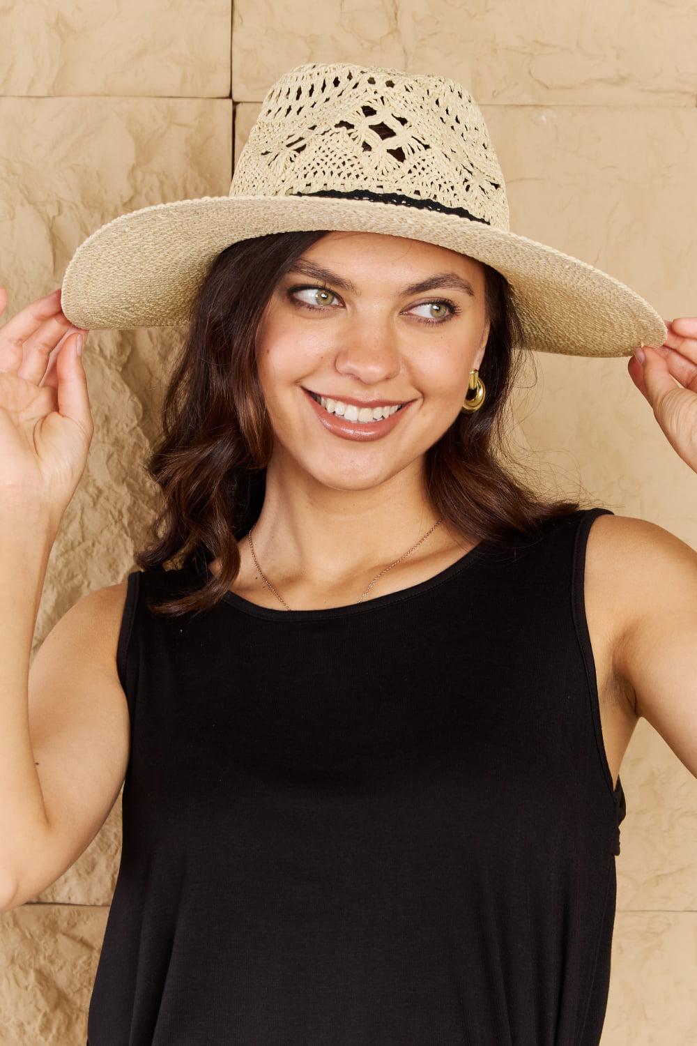 Fame Fight Through It Lace Detail Straw Braided Fashion Sun Hat BLUE ZONE PLANET