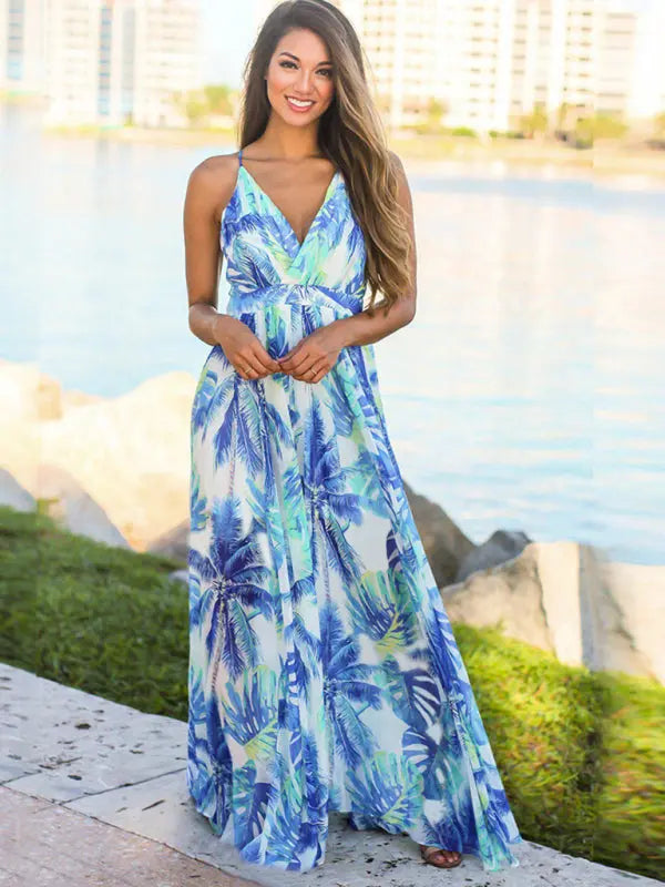 Fashion Sling Print Beach Dress BLUE ZONE PLANET