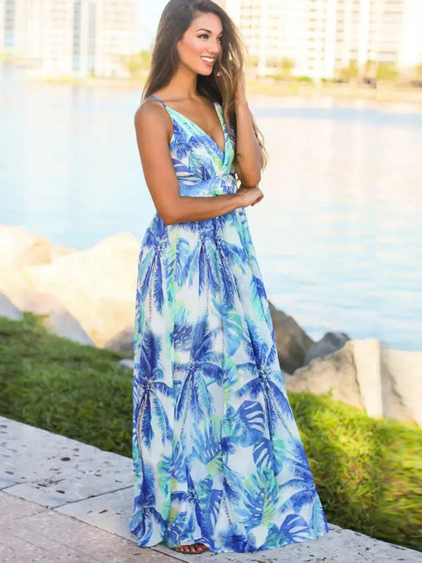 Fashion Sling Print Beach Dress BLUE ZONE PLANET