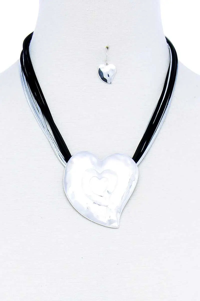 Fashion Triple Heart Pendant Necklace And Earring Set Blue Zone Planet