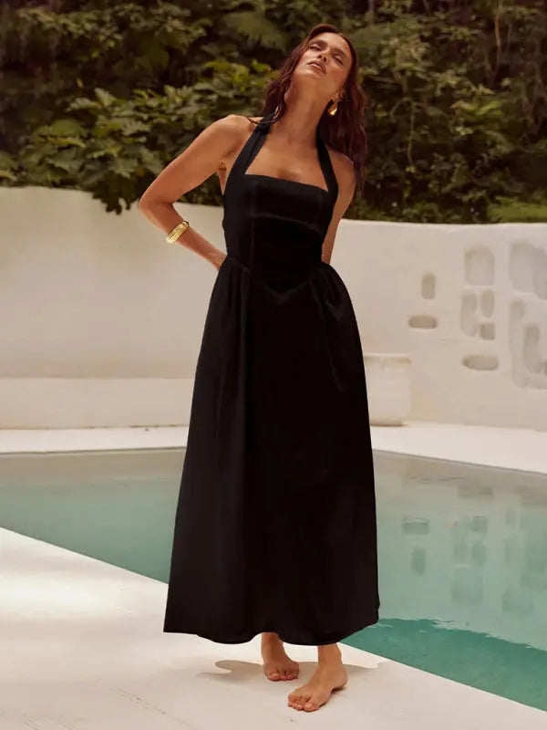 wide strap halter dress Wide Straps Halter Cut-out Pleats High Split Sheath Evening Dress