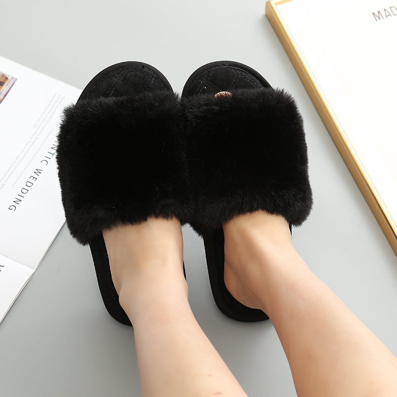 Faux fur flat slippers hot sale