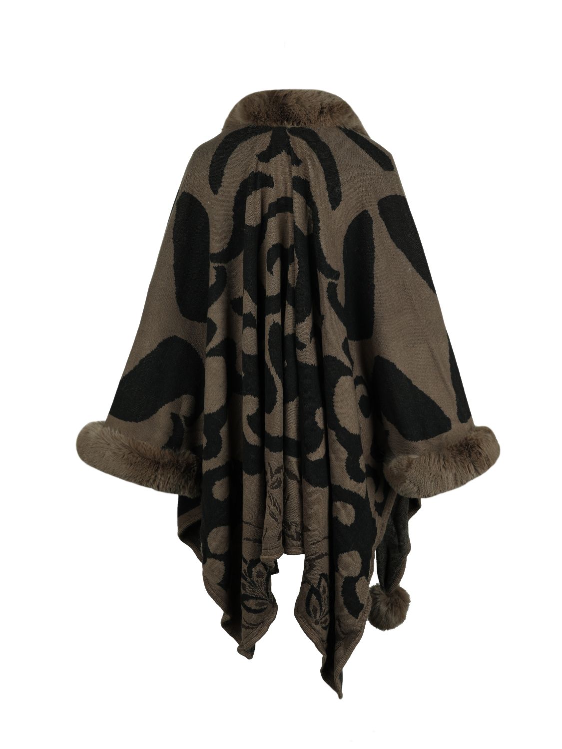 Faux Fur Trim Poncho BLUE ZONE PLANET