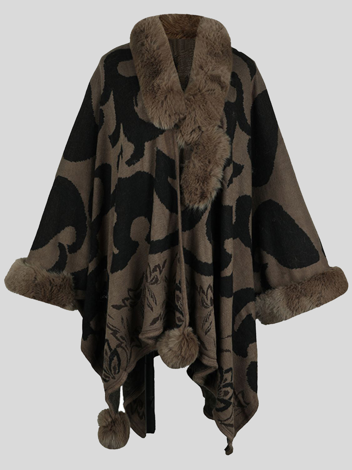 Faux Fur Trim Poncho BLUE ZONE PLANET