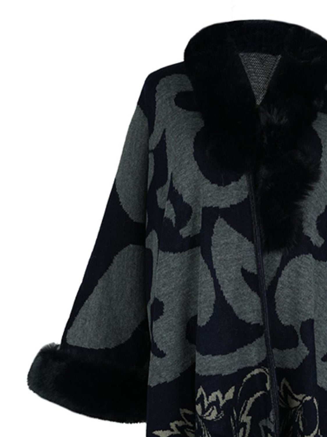 Faux Fur Trim Poncho BLUE ZONE PLANET