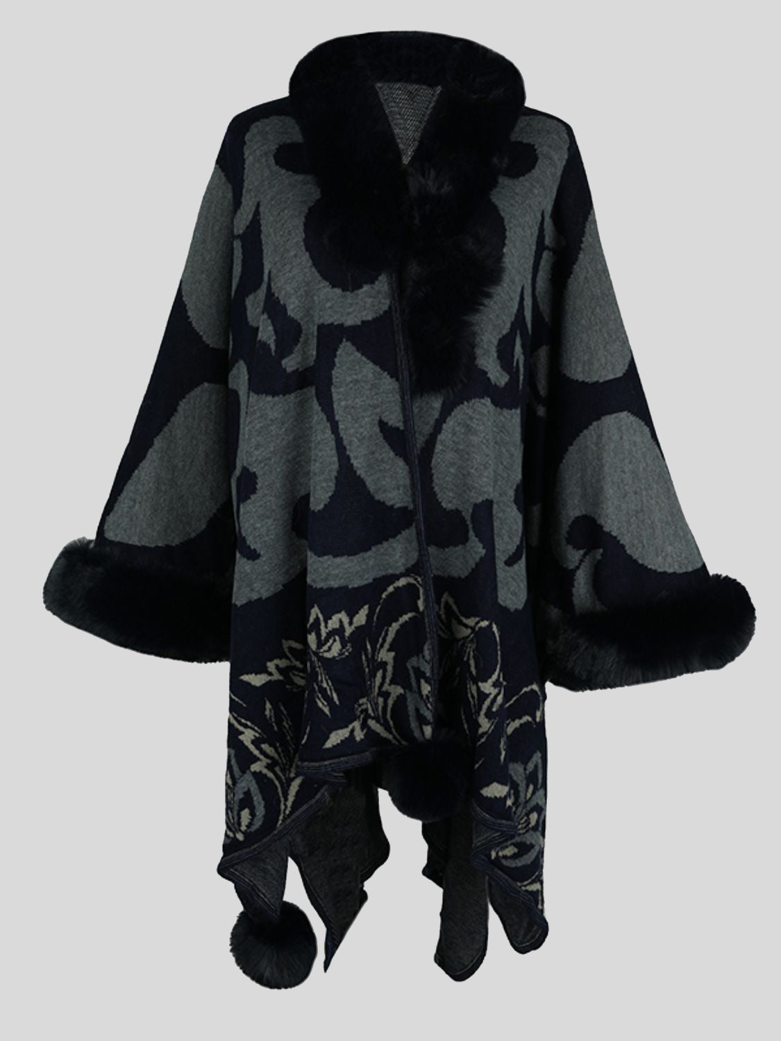 Faux Fur Trim Poncho BLUE ZONE PLANET