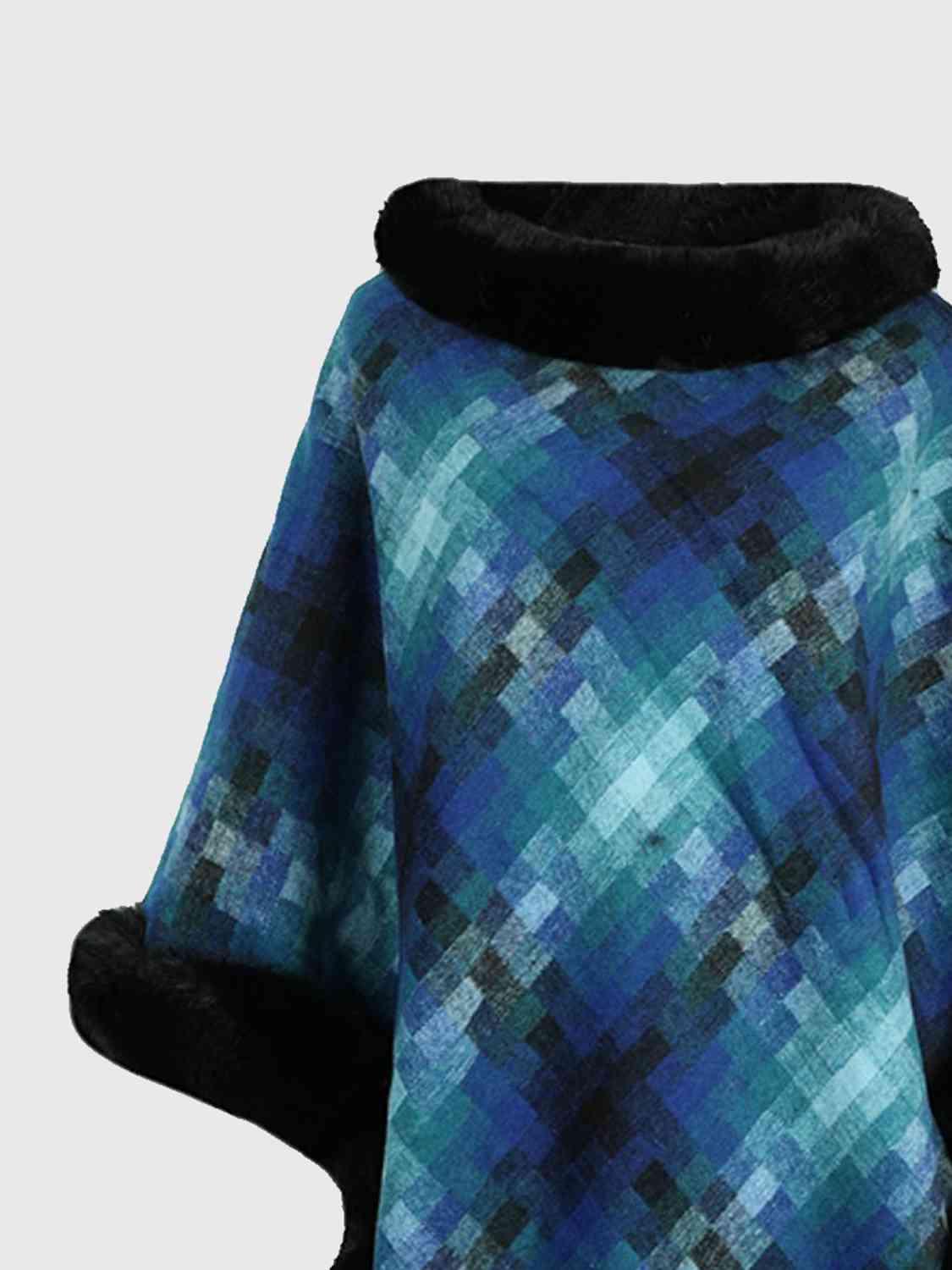 Faux Fur Trim Poncho BLUE ZONE PLANET