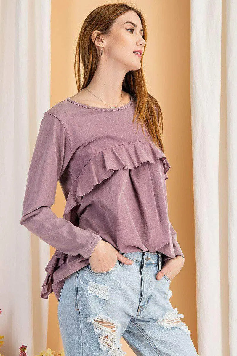 Feeling Free Ruffled Knit Tunic - Mauve Blue Zone Planet