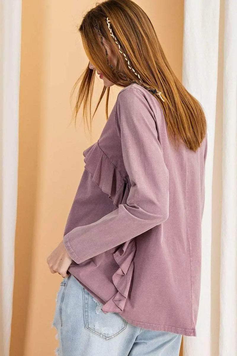 Feeling Free Ruffled Knit Tunic - Mauve Blue Zone Planet