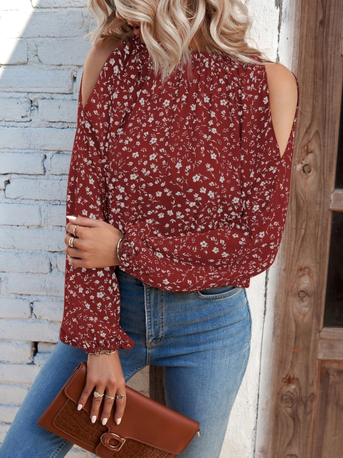 Floral Cold-Shoulder Blouse BLUE ZONE PLANET