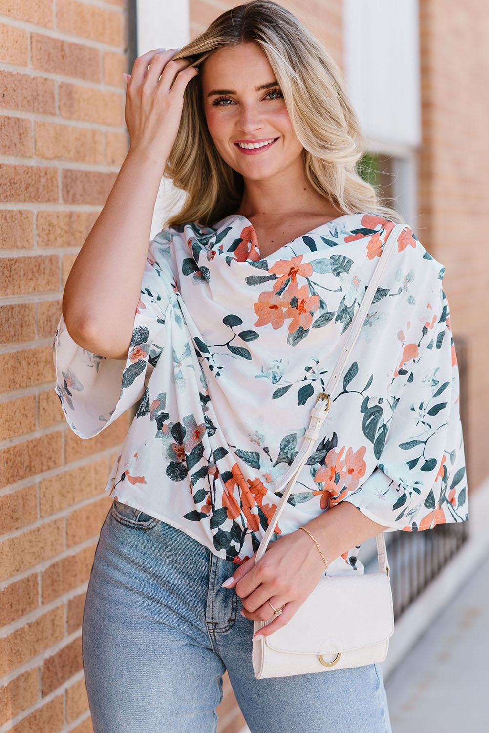 Floral Cowl Neck Blouse BLUE ZONE PLANET