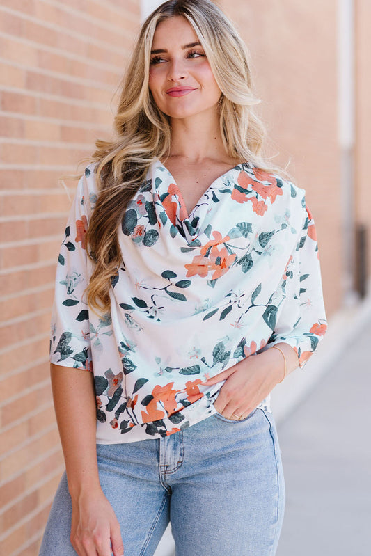 Floral Cowl Neck Blouse BLUE ZONE PLANET