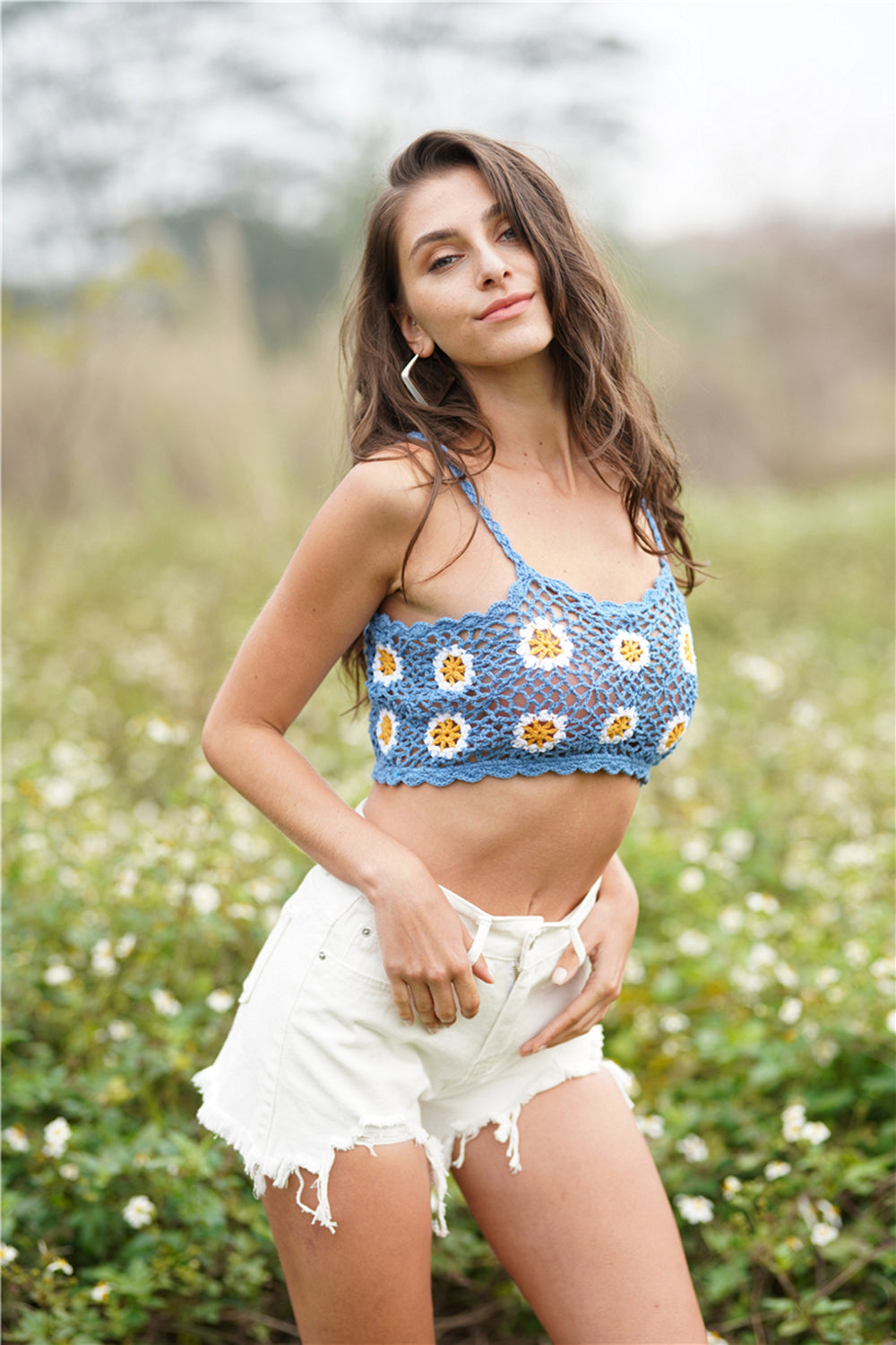 Floral Crochet Cropped Cami BLUE ZONE PLANET