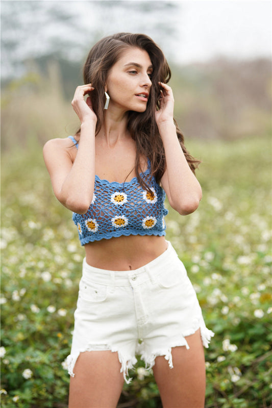Floral Crochet Cropped Cami BLUE ZONE PLANET