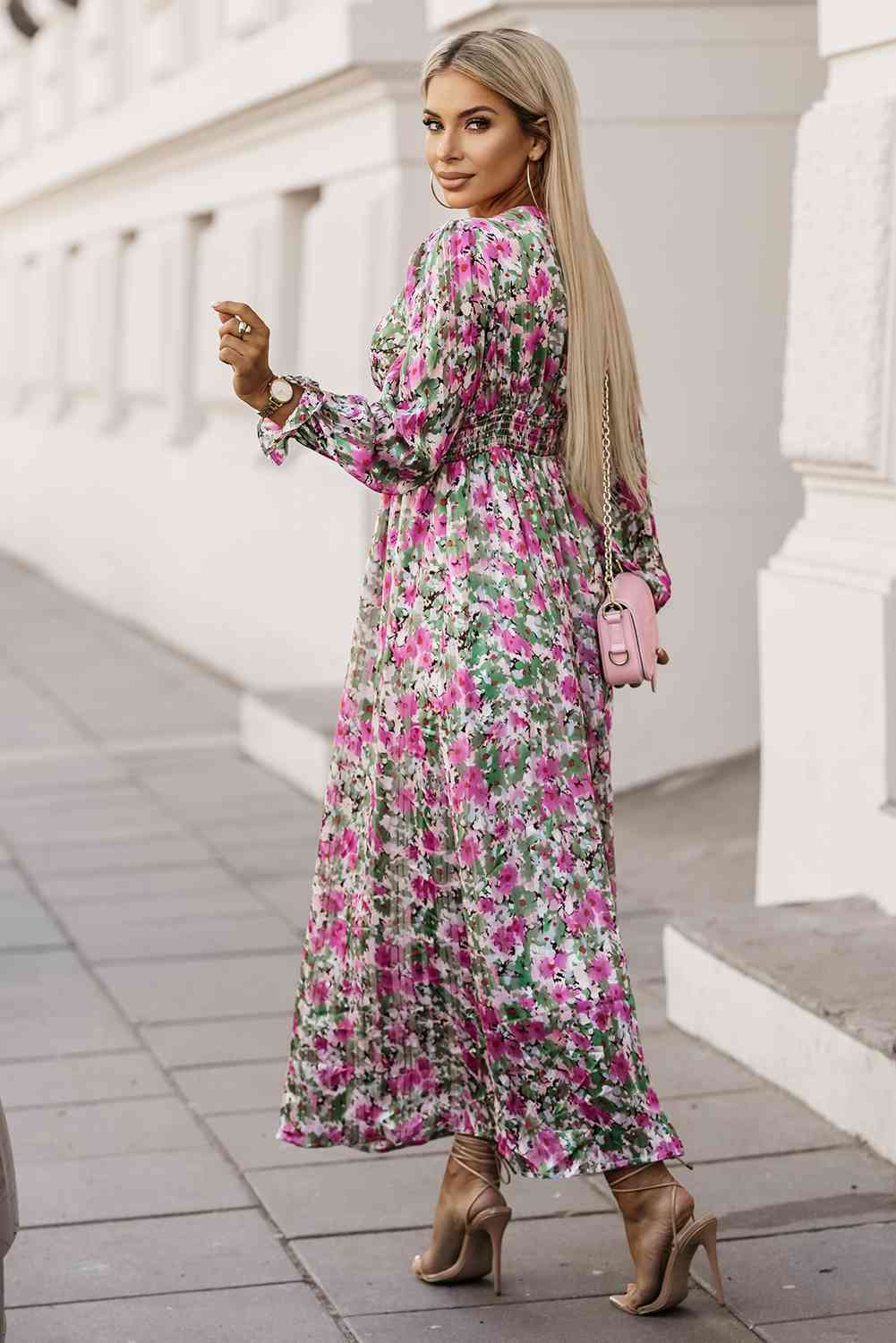 Floral Deep V Maxi Dress BLUE ZONE PLANET