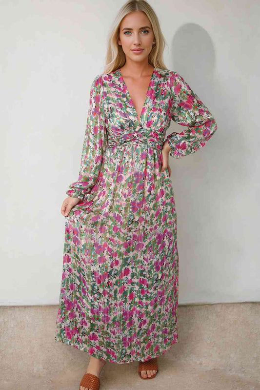 Floral Deep V Maxi Dress BLUE ZONE PLANET