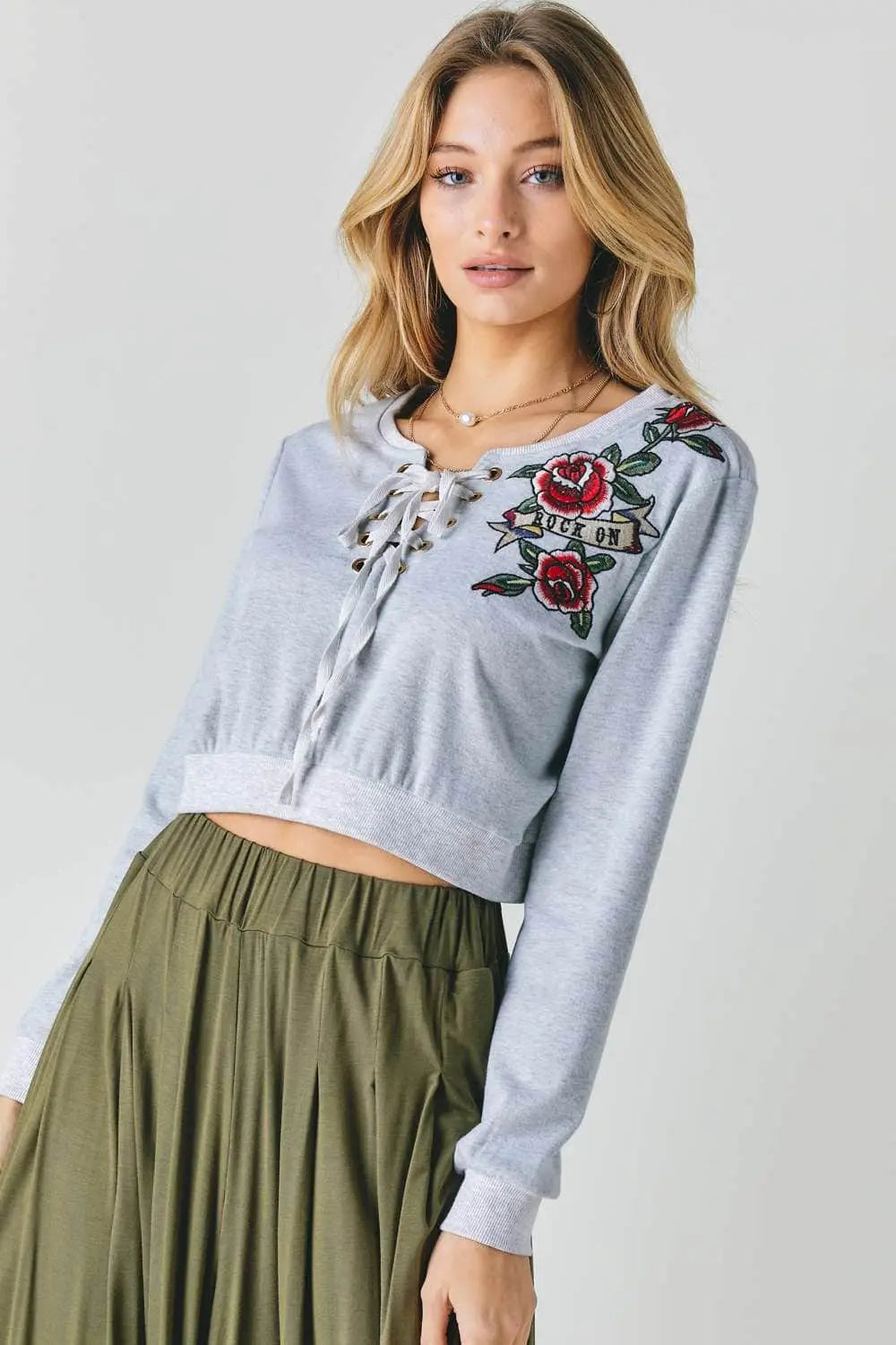 Floral Embroidered Cropped Sweatshirt Blue Zone Planet
