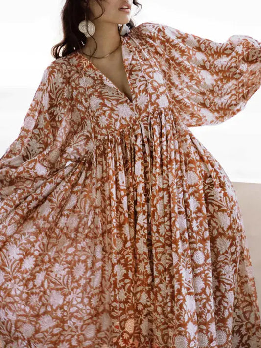 Floral Fashion Loose Long Sleeve Dress kakaclo